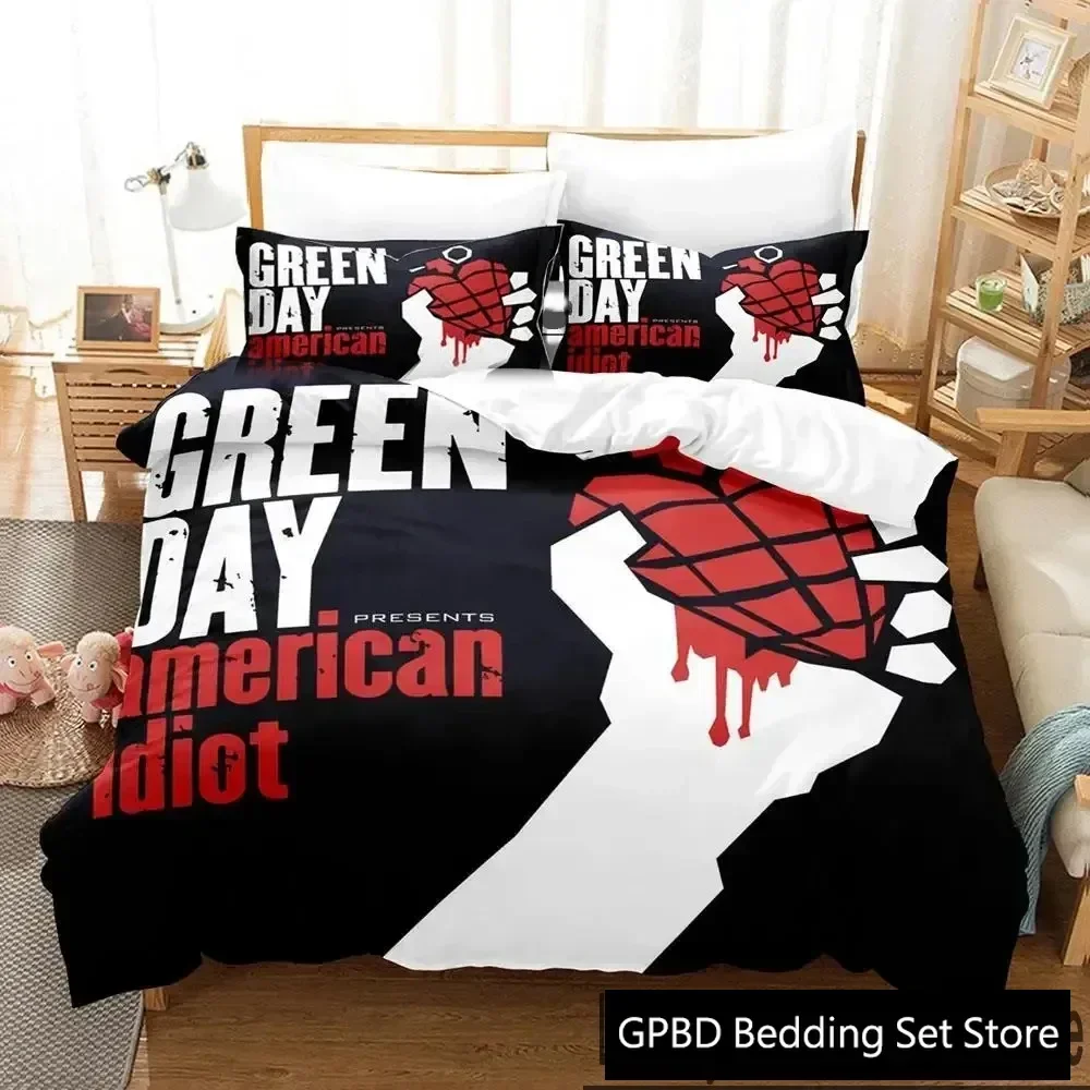 3D Print American Idiot Green Day Bedding Set Duvet Cover Bed Set Quilt Cover Pillowcase Comforter king Queen Size Boys Adult