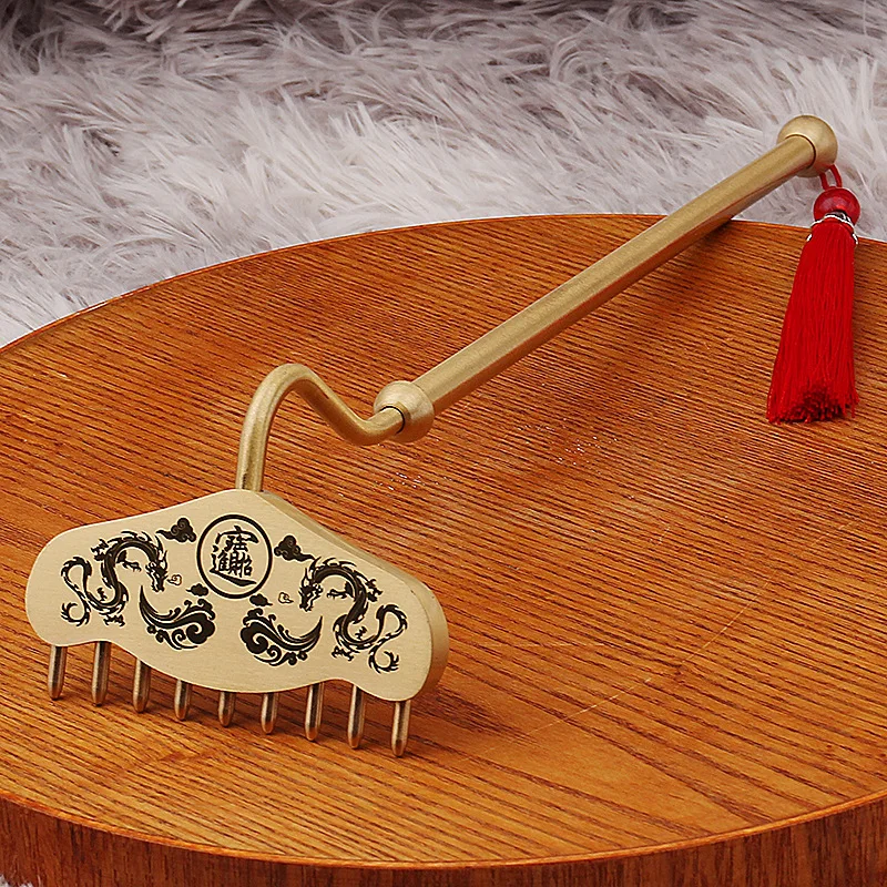 Brass Nine-Tooth Nail Rake Journey to the West Pig Eight Weapon Massage Comb Meridian Long Handle Rake Metal Ornament Craft
