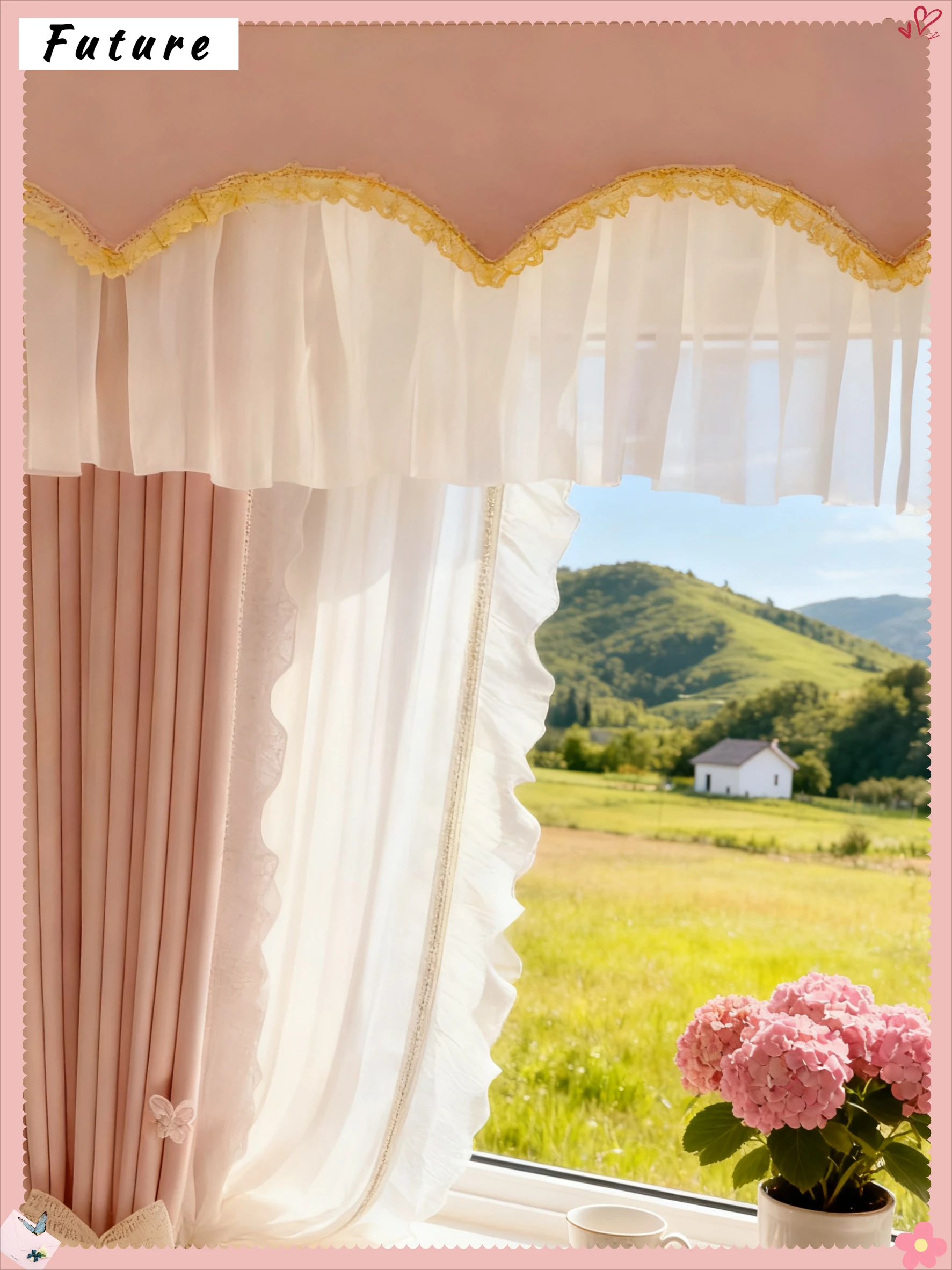 

Princess Style Dream Curtains for Girls Room Thickened Floor To Ceiling Blackout Childrens Bedroom with Decorative Curtain Head