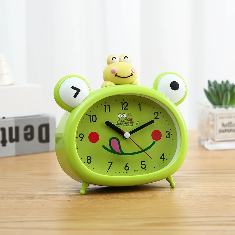 4Inch ABS Plastic Alarm Clock For Children Cute Cartoon Frog Bedside Night Light Silent Running Bedroom Fashion Decoration Gifts