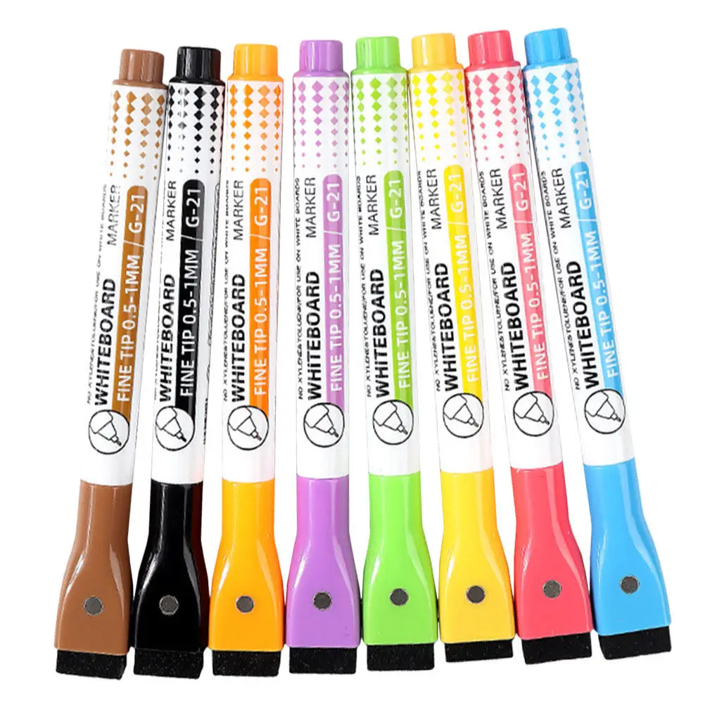 

8Pcs Whiteboard Markers Magnetic Dry Erase Colored Erasable Pens Quick Dry Smooth Writing Easy Erase for Office Classroom Home