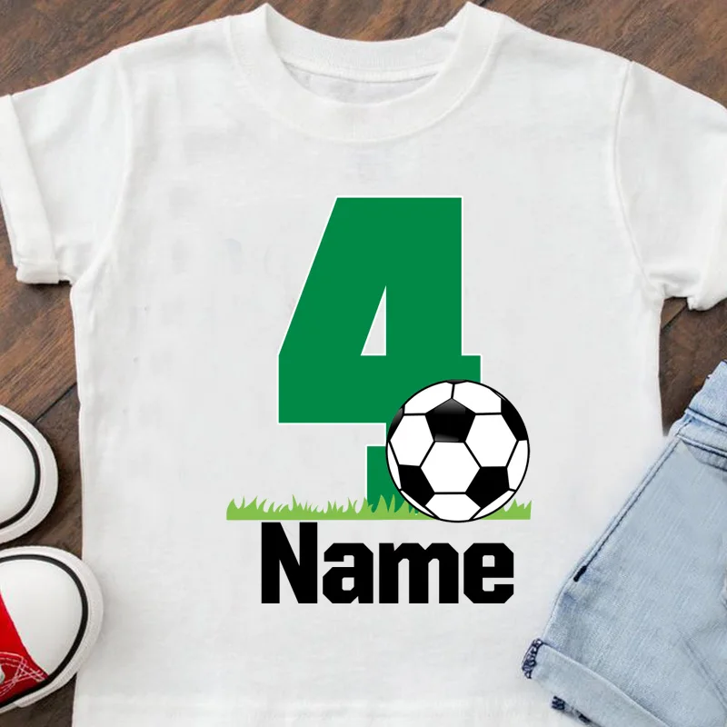 子供のためのパーソナライズされた名前のTシャツ,サッカー,男の子と女の子のための白い服