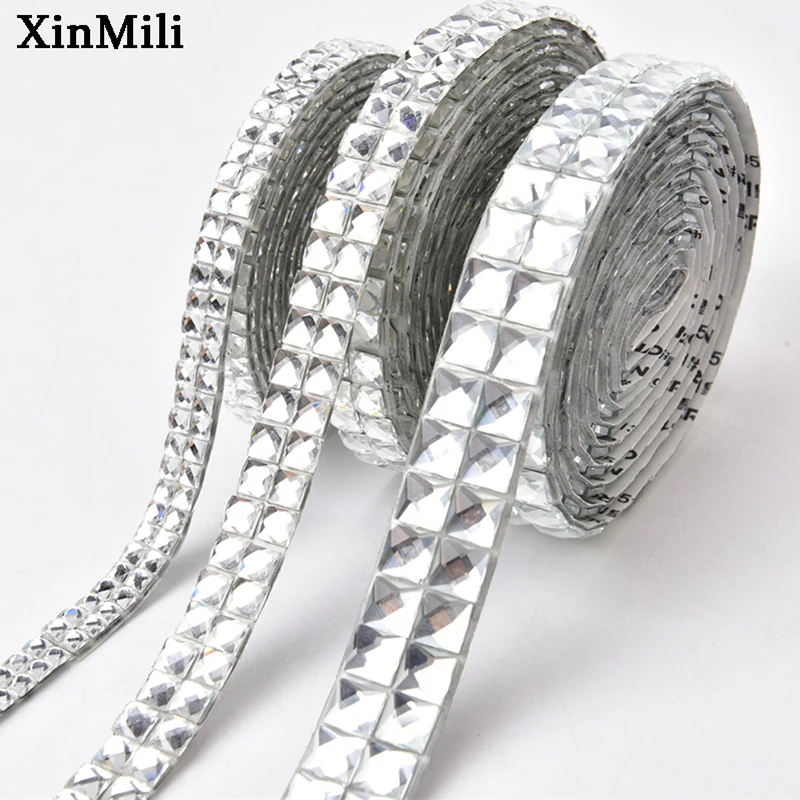 5 Yards White Clear Hot Fix Glitter Square Rhinestone Trim Self Adhesive Strass Ribbon Tape Applique Diy Home Shoes Clothes