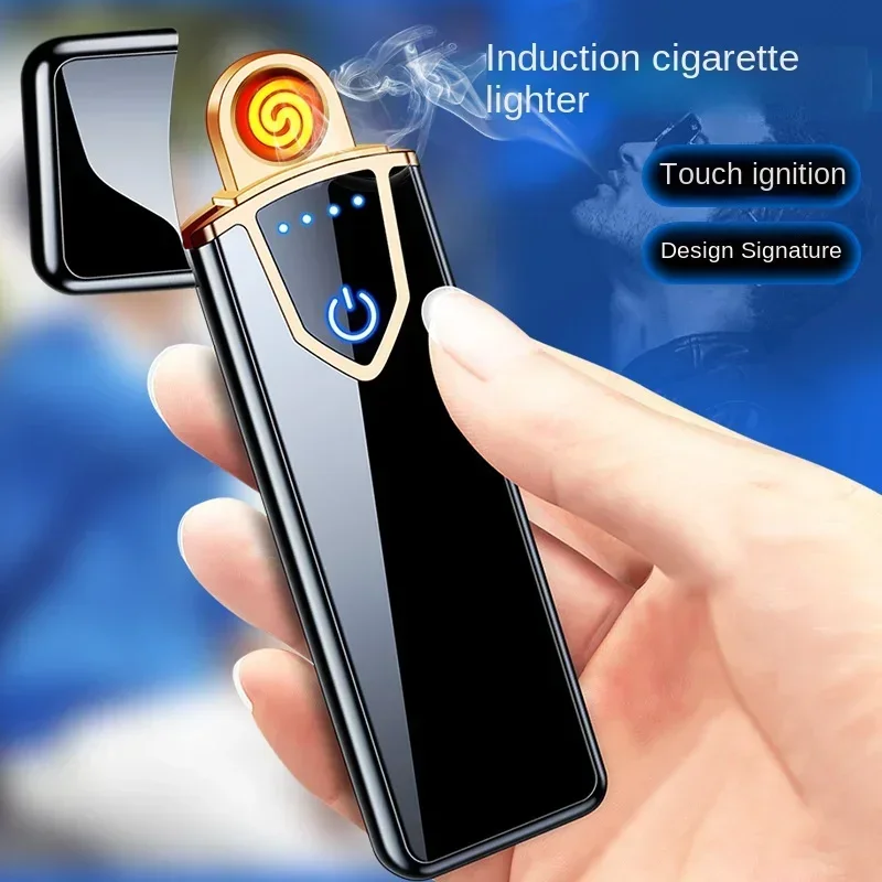 

2024 LED Touch Sensor Metal Hot Sale Selling Usb Rechargeable Electric Lighter Heating Wire Windproof Lighters Gift For Men