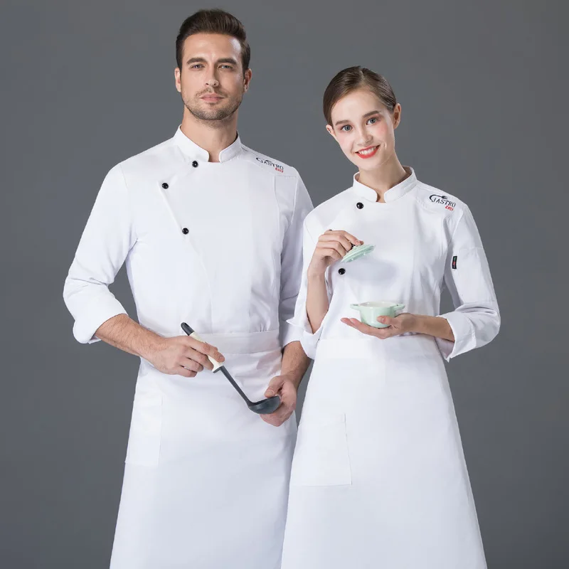 

C487 White Long-sleeved Male Chef Uniform Kitchen Western Hotel Chef Waiter Jacket Plus Size Waitress Coat Chef Coat