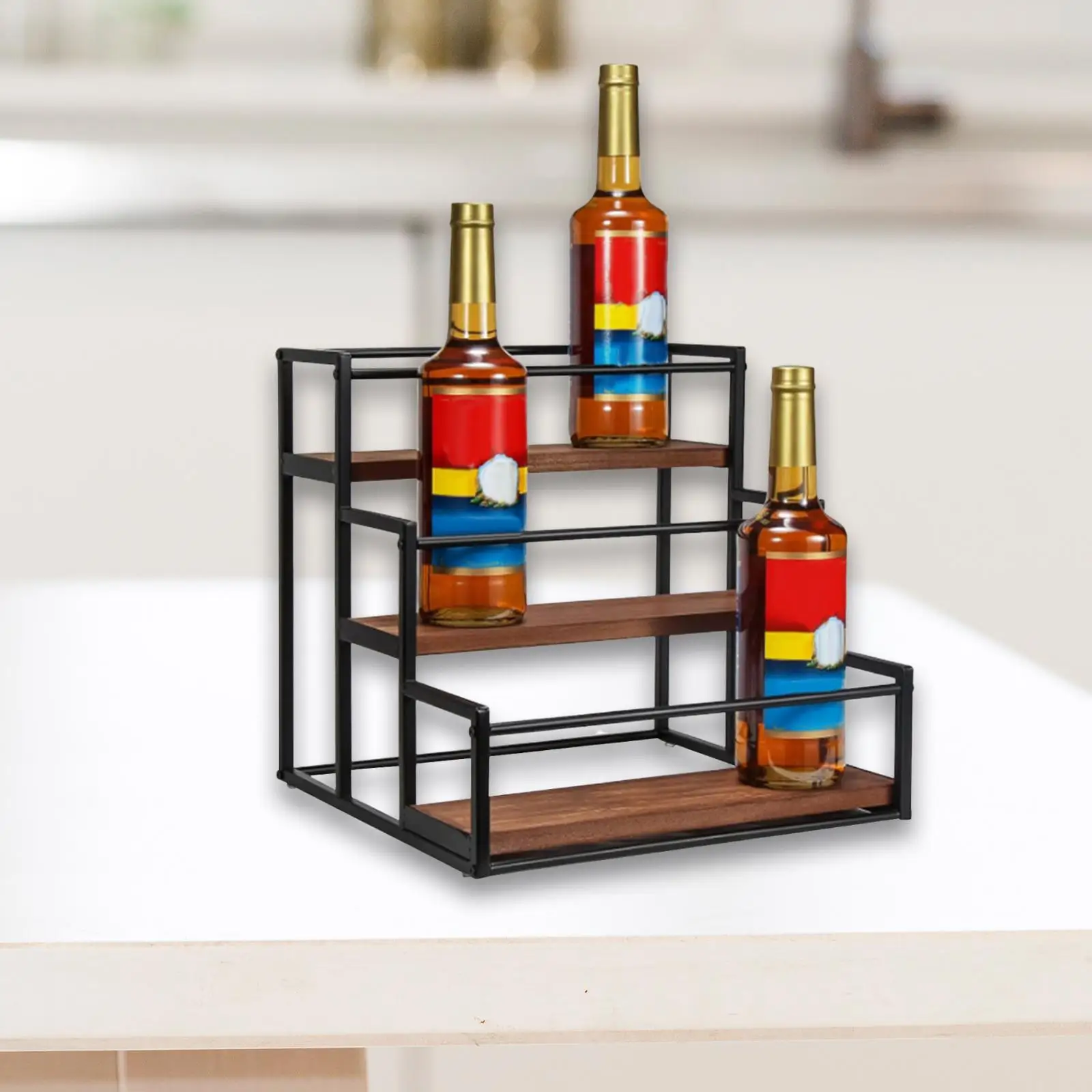 Coffee Syrup Rack Organizer Display Stand Storage Holder Shelf Wine Rack for Cabinet Countertop Kitchen Coffee Station Tabletop