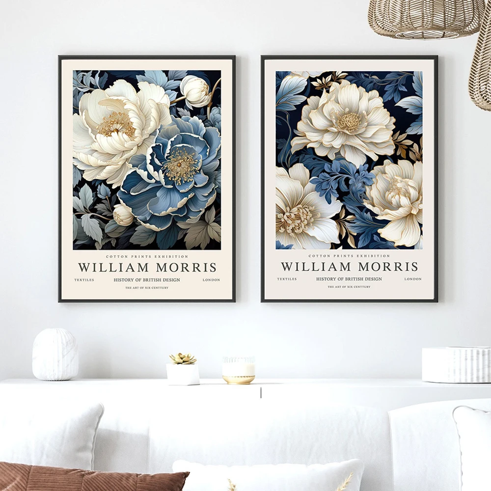 William Morris Blue Flower Poster Canvas Painting Vintage Navy Floral Wall Art Botanical Poster Living Room Home Decor Picture