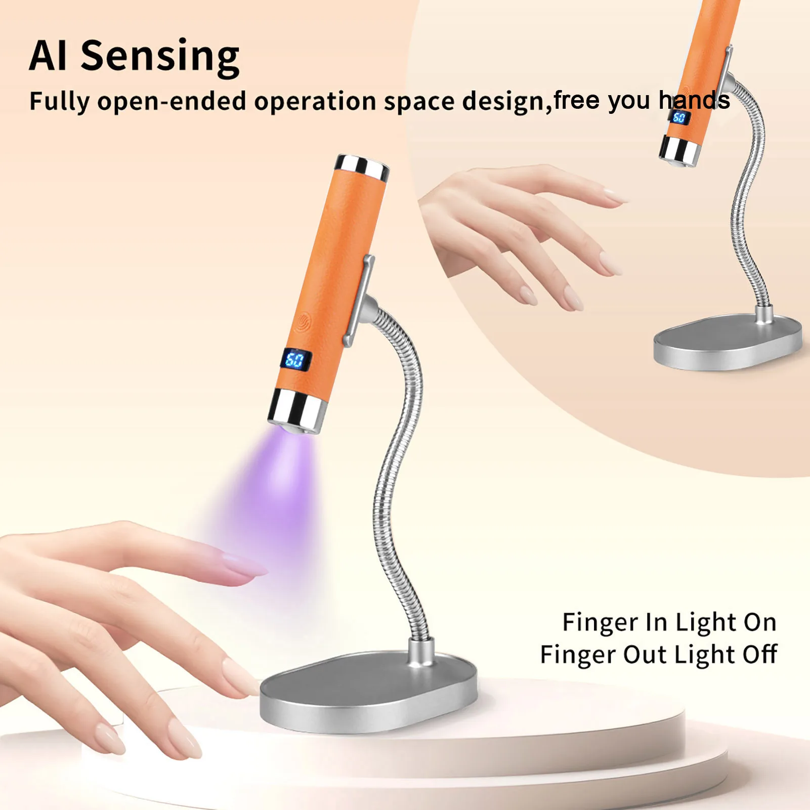 Cordless Nail Lamp with Smart AI Sensing 800mAh Rechargeable Nail Dryer 2-in-1 Desktop and Handheld Curing Lamp 30s/60s Timer
