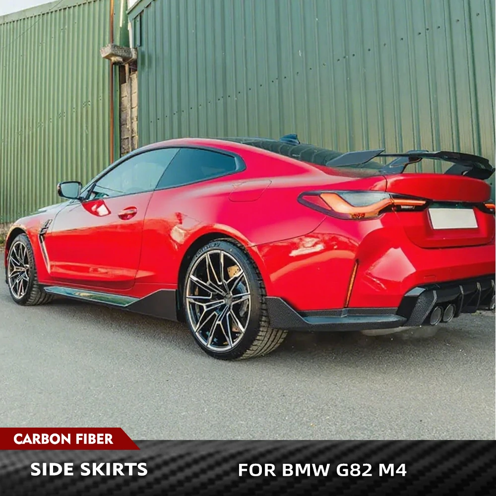 For BMW 4 Series G82 M4 2021 2022 Carbon Fiber Car Side Skirts Apron Racing Body Kits Car Side Door Extention Lip Splitters
