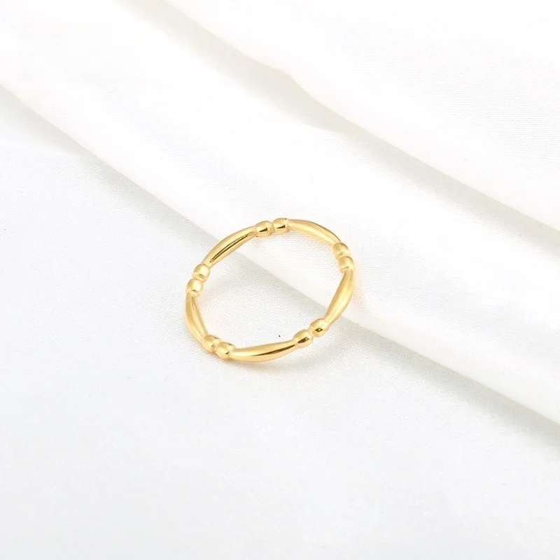 1 Piece of New Chinese-Style Minimalist Ring with Small Round Beads and Bamboo Design, 18K Gold-Colored Stainless Steel, Symbolizing Continuous Progress, Versatile and Elegant, Suitable for Women's Daily Wear, Gift for Girlfriend, Gift for Her