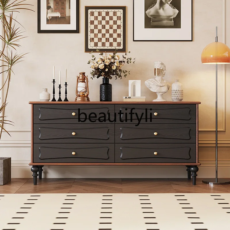 

French Style Solid Wood Vintage Living Room Storage Chest Multi-Functional Storage Sideboard Simple Furniture