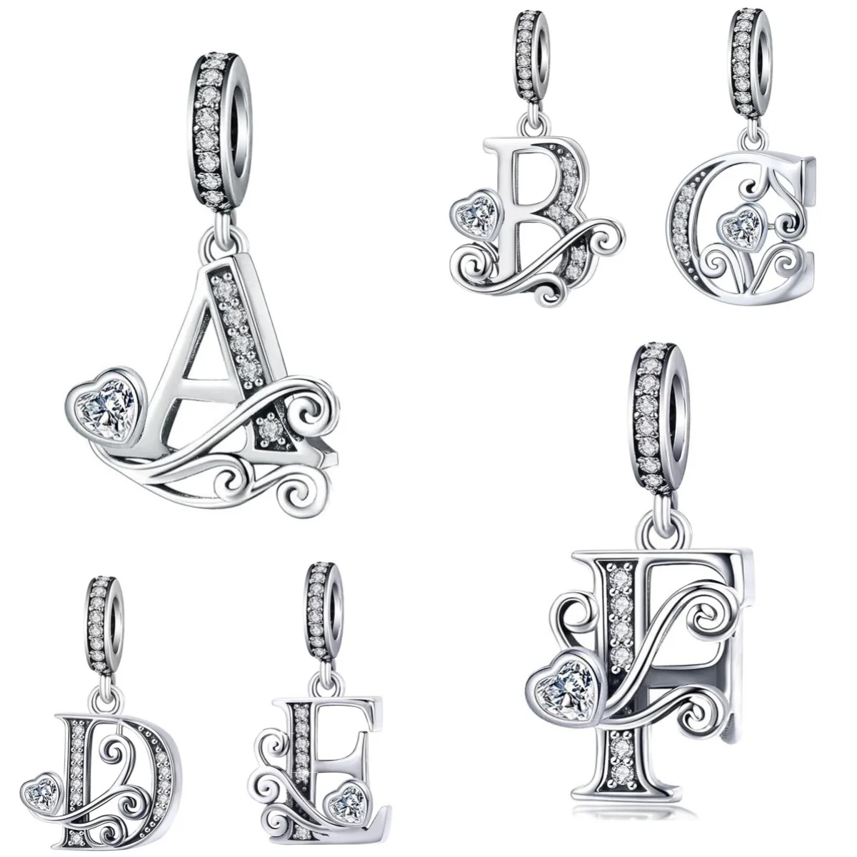 Vintage Floral A-Z Initial String Jewelry 925 Pure Silver with Zircon Letter Beads Pendant DIY Bracelet Necklace Jewelry