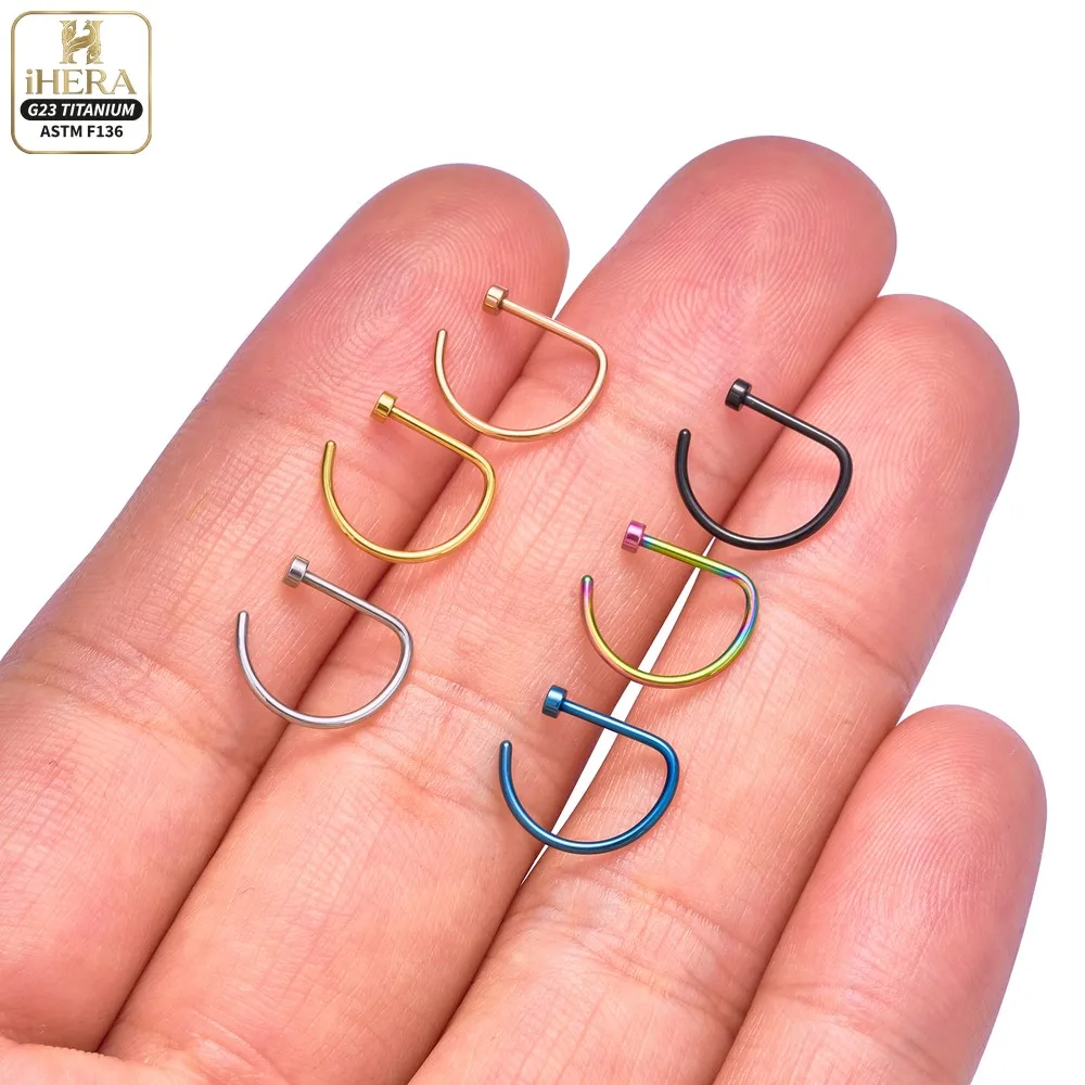 1/10PCS ASTM F136 Titanium Fake Nose Ring Hoop Non Piercing D Shape Nostril Lip Septum Earring Body Jewelry Kit