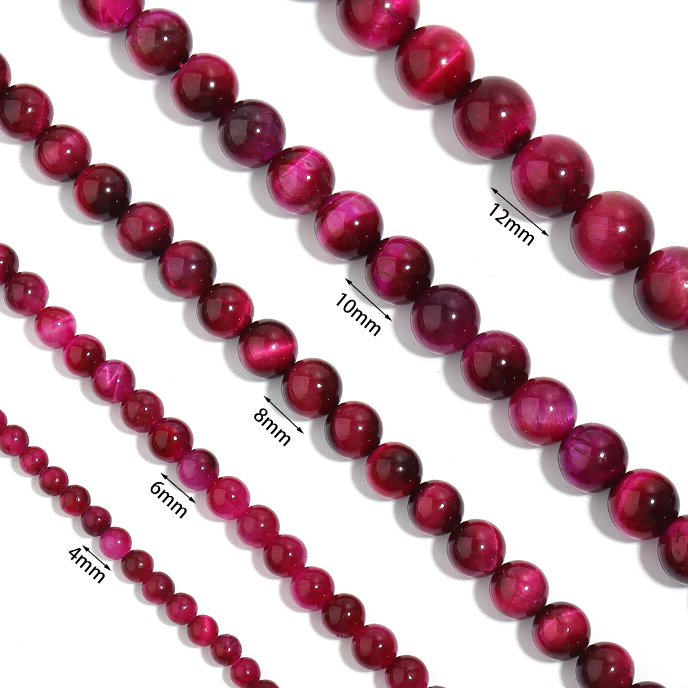 4 6 8 10 12mm Natural Stone Hot Pink Tiger Eye Beads Round Loose Spacer Beads For Jewelry Making DIY Bracelet Nacklace Supplies