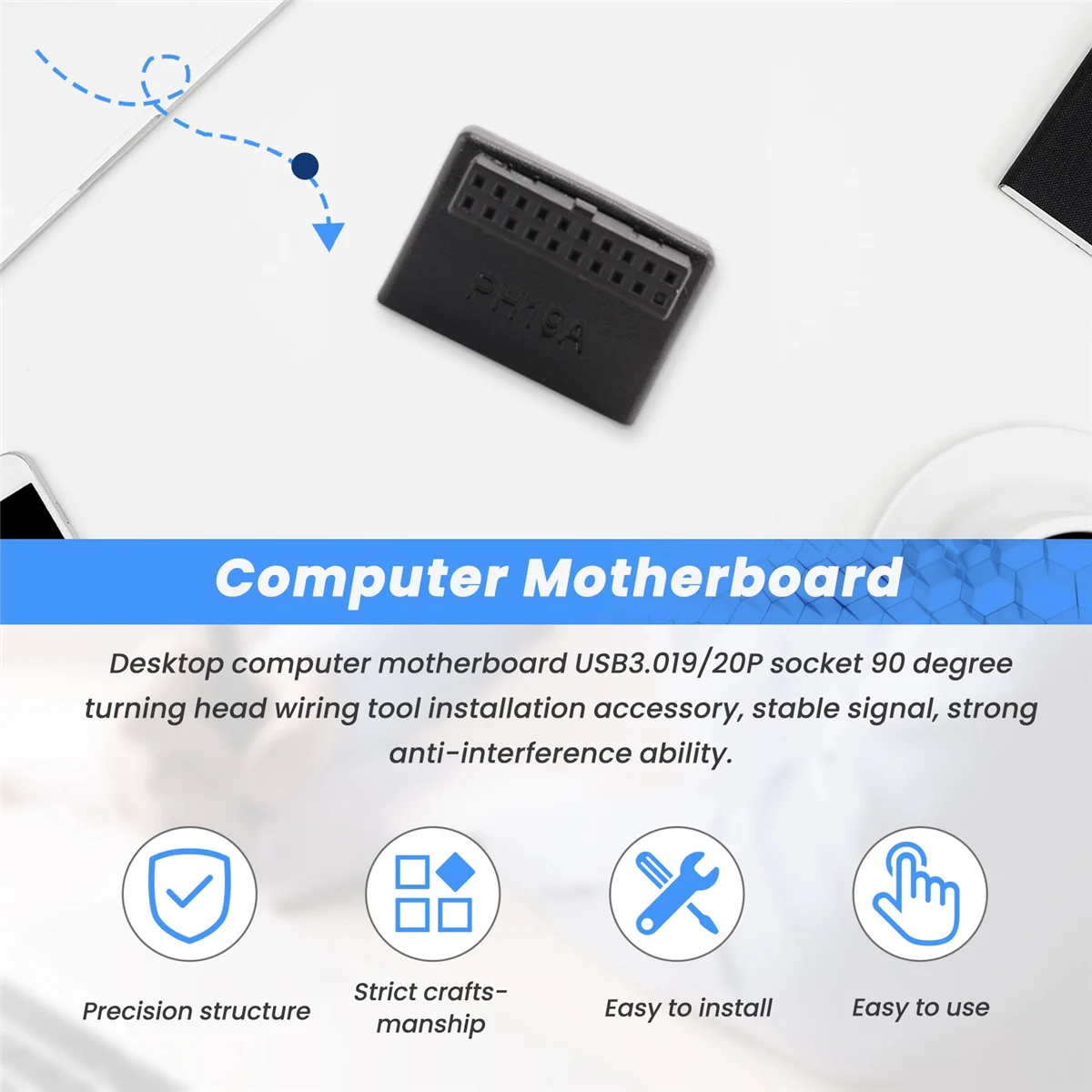 PH19A USB 3.0 Interner Header USB3.0 19/20P Buchse 90-Grad-Adapter Konverter für Computer-Motherboard