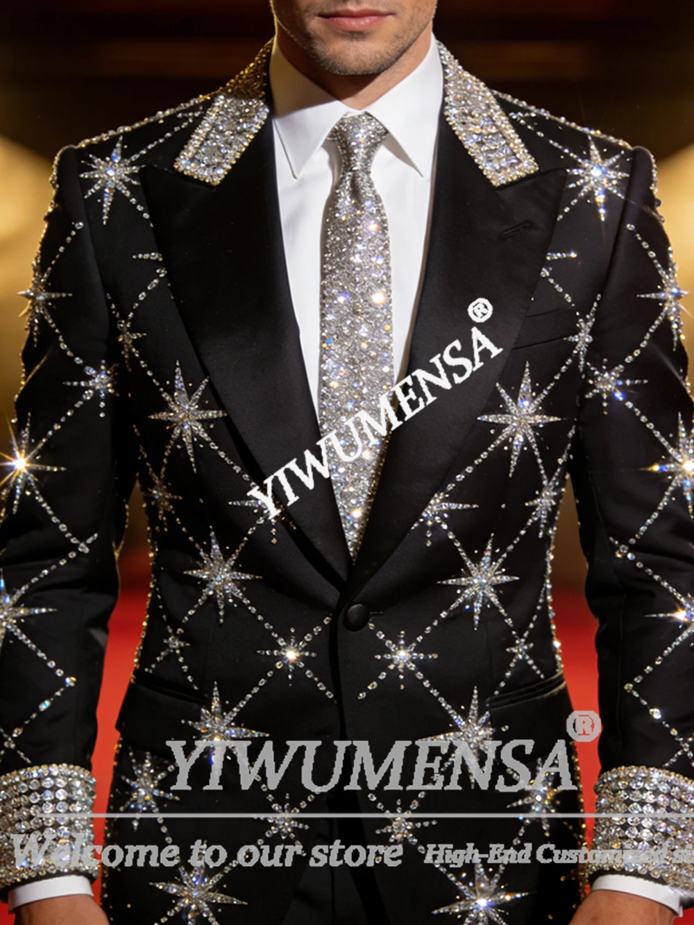 Exclusive Beaded Stones Suit Men For Wedding Single Breasted Jacket Pants 2 Piece Sets Man Business Party Attire Terno Masculino