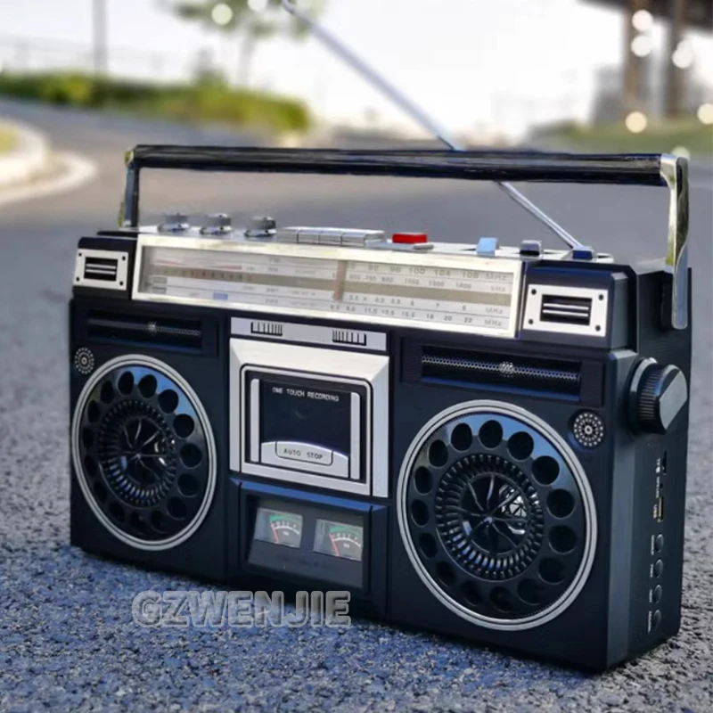 Portable Vintage Retro USB AM/FM/SW Multiband Radio Stereo Wireless Bluetooth Boombox Mp3 Audio Cassette Tape Player Recorder