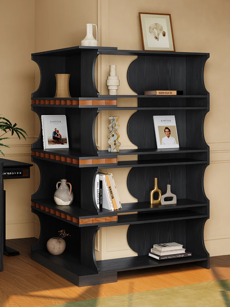 Ltt French retro solid wood bookcase shelf floor-to-ceiling storage integrated against the wall medieval against the wall
