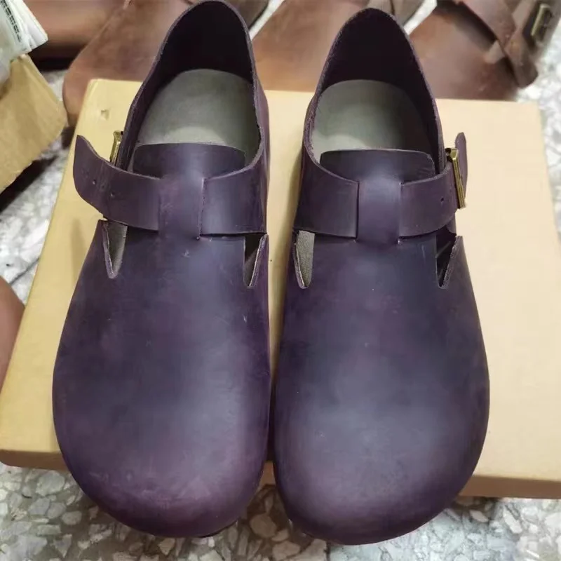 Careaymade Retro Leather Big Head Shoes Brown 43 3