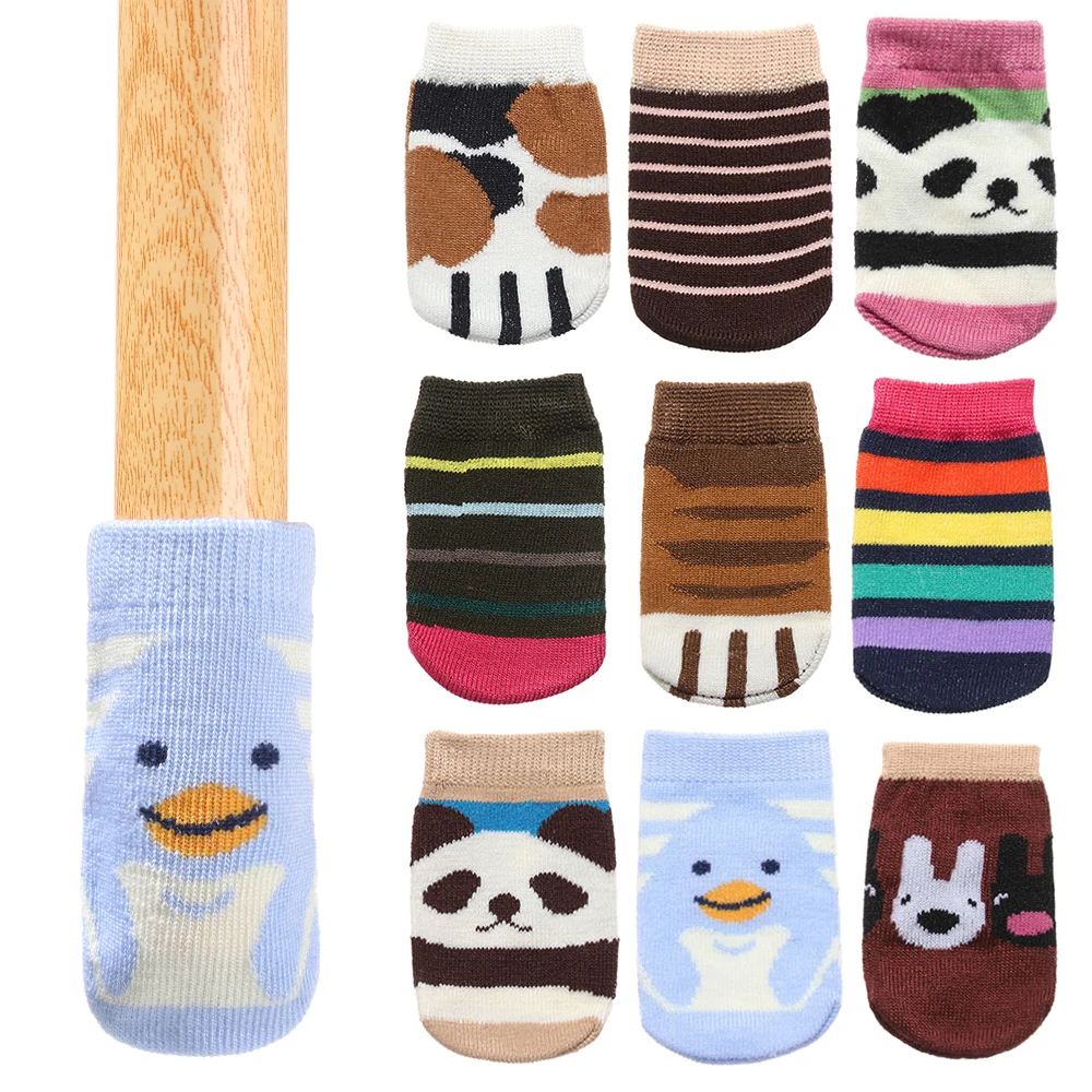 4Pcs Cartoon Table Foot Socks Chair Leg Covers Floor Protectors Non-Slip Knitting Socks For Furniture Cartoon Home Decor