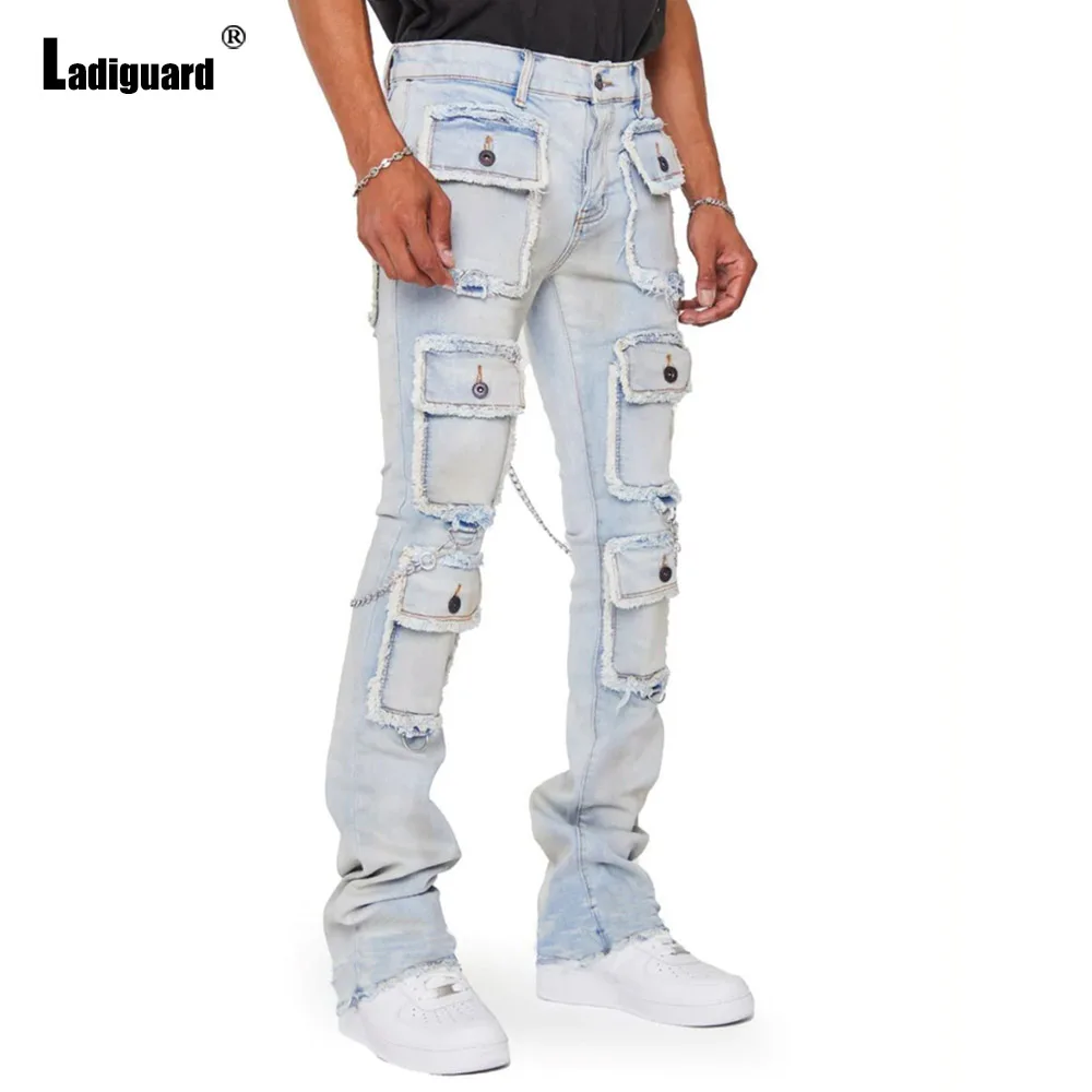 2024 Europe and America style Fashion Multi-Pocket Jeans Pants Mens Casual Street Denim Pantalon Solid Basic Demin Trouser New