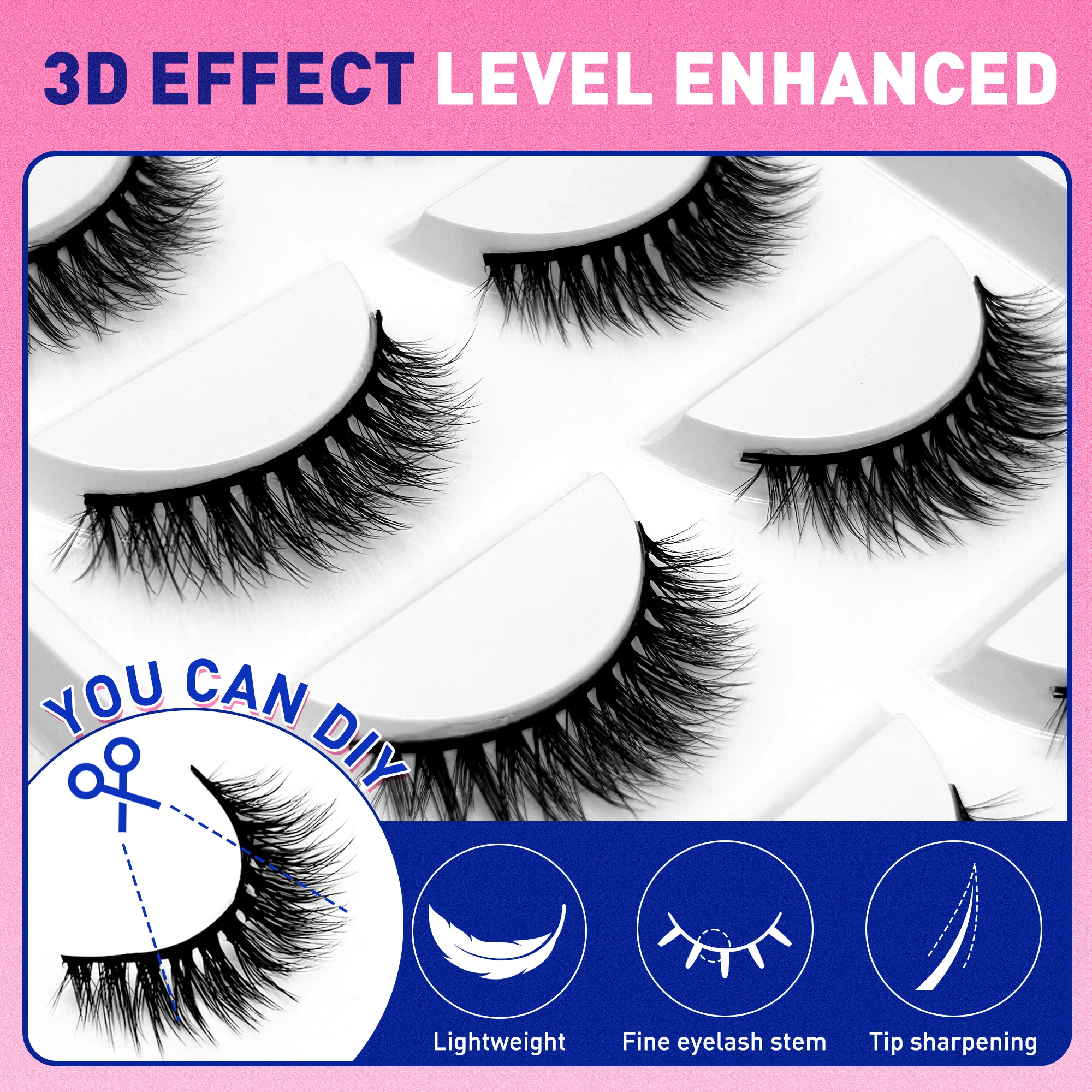 متوسط الطبيعية رقيق حجم الرموش الصناعية ثلاثية الأبعاد المنك جلدة تمديد ماكياج المنك رموش السائبة 5 أزواج #4