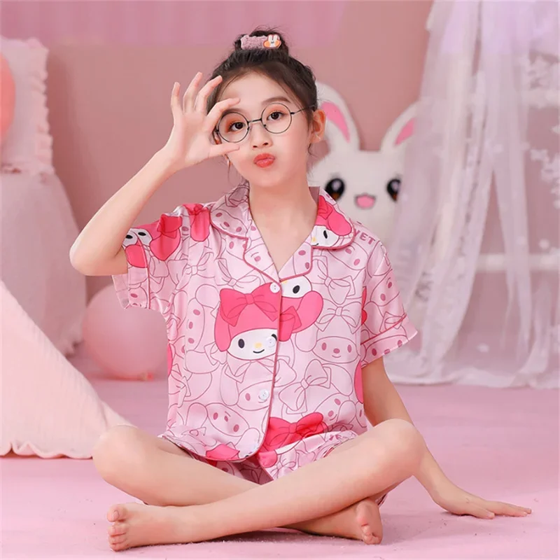 

Sanrio Kawaii Kuromi Cinnamoroll Mymelody Childs Pajamas Cartoon Anime Short Sleeve Shorts Cute Pajamas Home Two Piece Toy Gifts