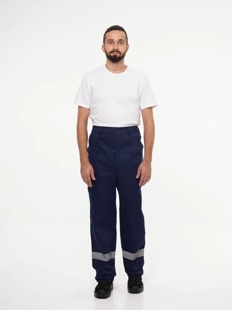 남성용 내구성 작업 바지 옥스포드 패브릭 야외 방수 통기성 반사 스트립이있는 빠른 건조 탄성 바지