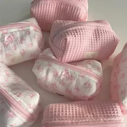New Bow Cosmetic Bag Pink Flower Makeup Organizer Skincare Perfect Gift Washing Bag For Travel Cosmetics Storage Bag