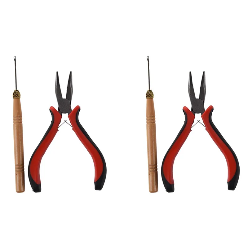 

AA20-2X Stick Hair Extension Straight Pliers & Needle Drag Hook Tool For Mini Rings