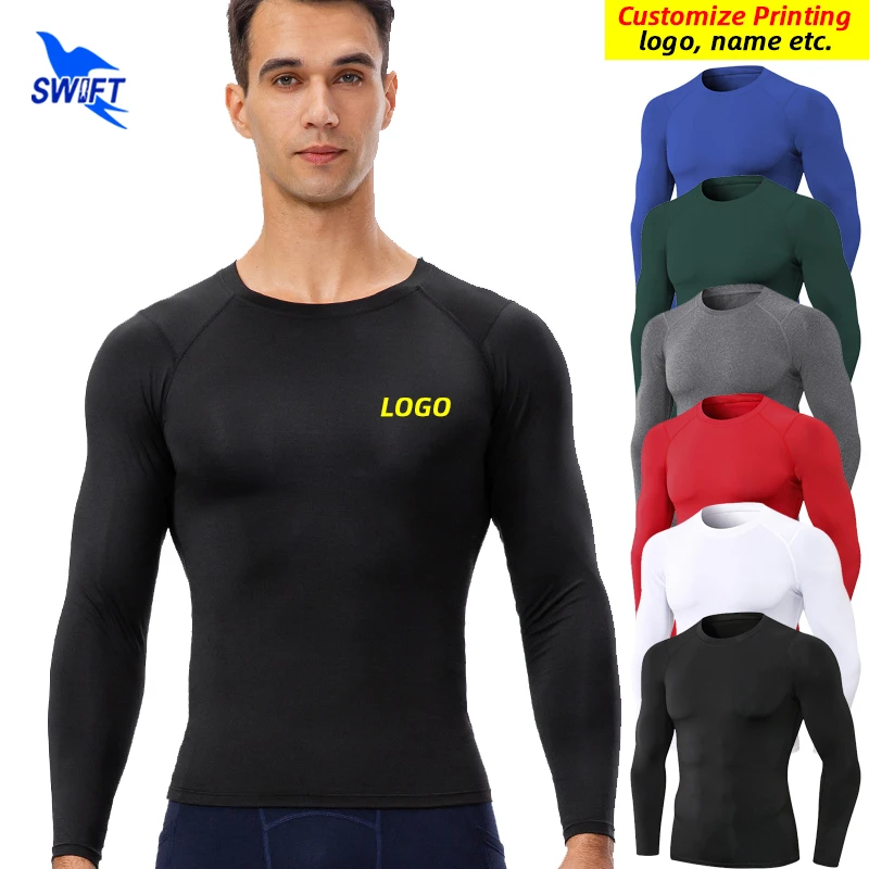 

Customize LOGO Men Compression Running T Shirt Long Sleeve Gym Fitness Training Tops Quick Dry Base Layer Rashgard Sportswear