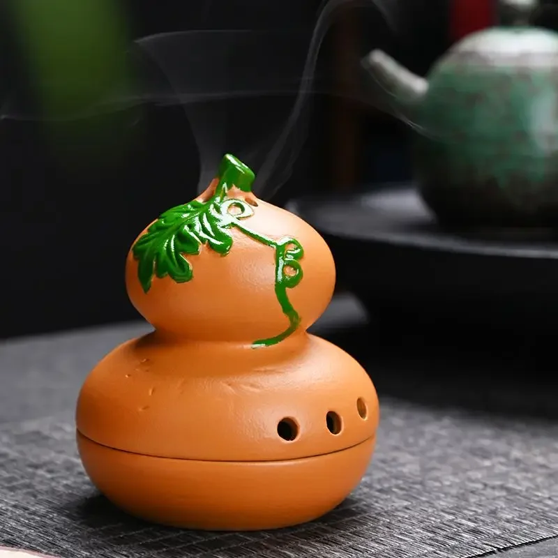 Creative Gourd Shaped Incense Burner, Home Indoor Tea Room Decoration, Small Incense Insertion, Ceramic Aromatherapy Burner, 1Pc