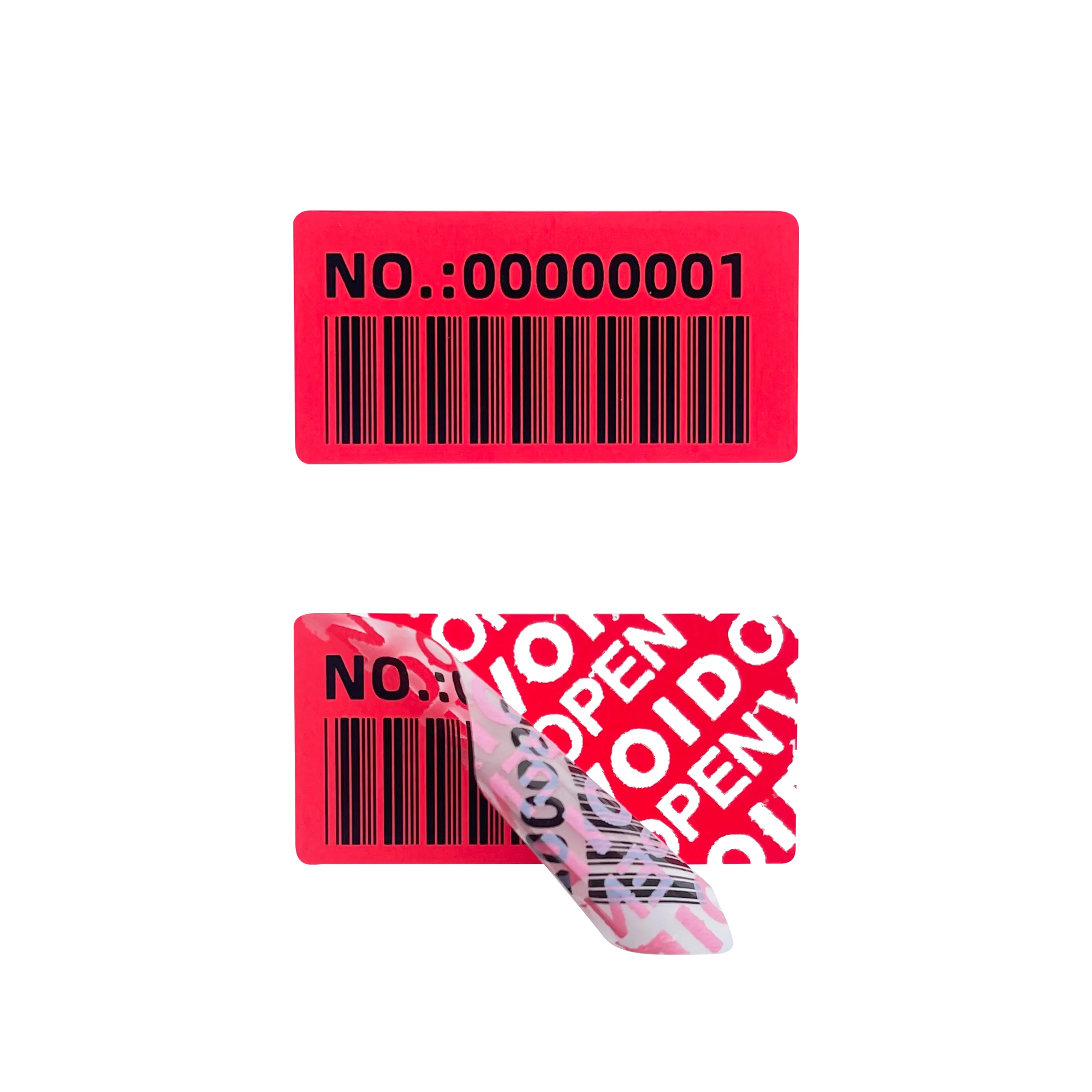 100pcs Anti-tamper warranty tear invalid sticker 40X20mm unique serial number barcode label red anti-counterfeiting sticker