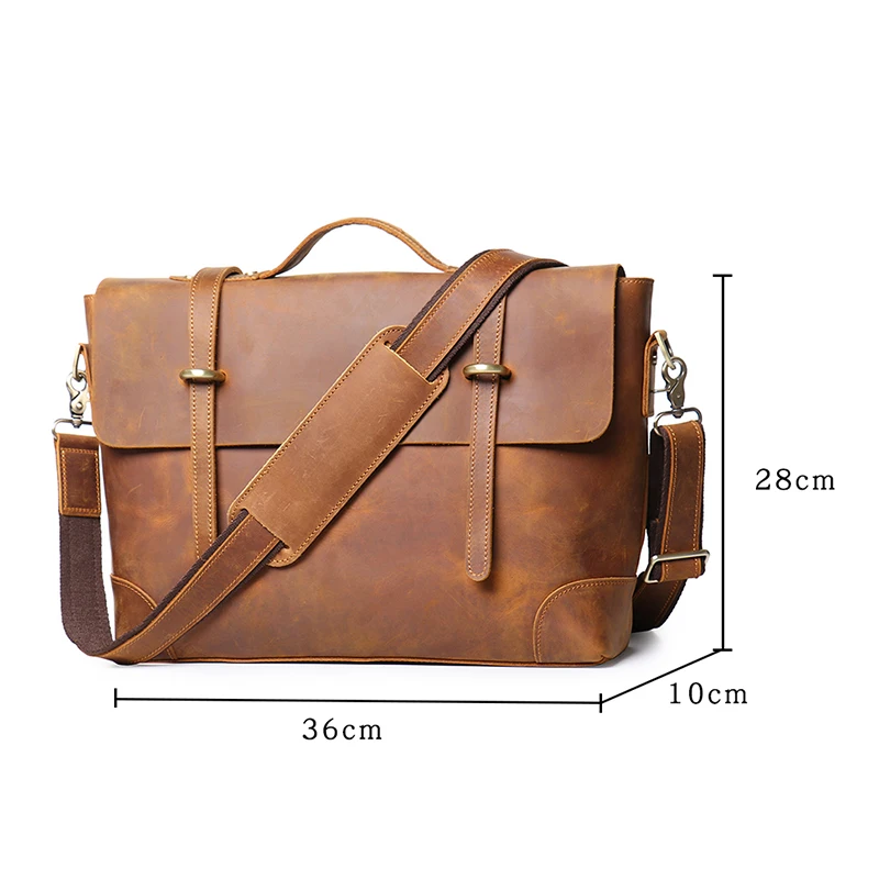 Leathfocus Vintage Leather Briefcase Fashion Design Men\'s Lightweight Crossbody Bag Men\'s Tote Handbag 15 inch Laptop Bags