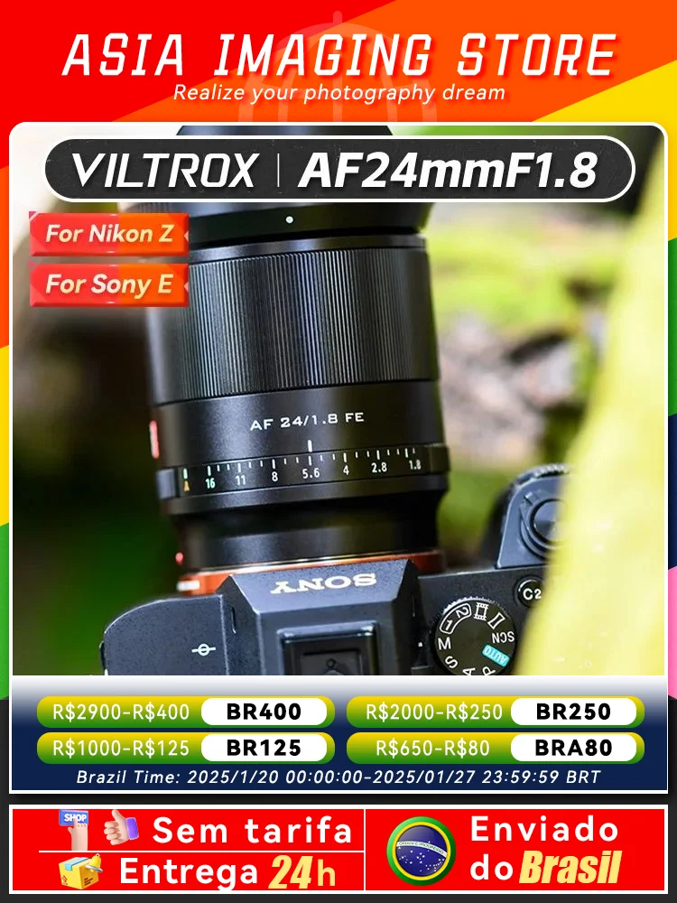 【 Do Brasil 】 Viltrox AF 24mm F1.8 FE Full Frame Mirrorless Camera Wide Angle Fisheye Lens for Sony A7III A7IV Nikon Z Z6 24 1.8