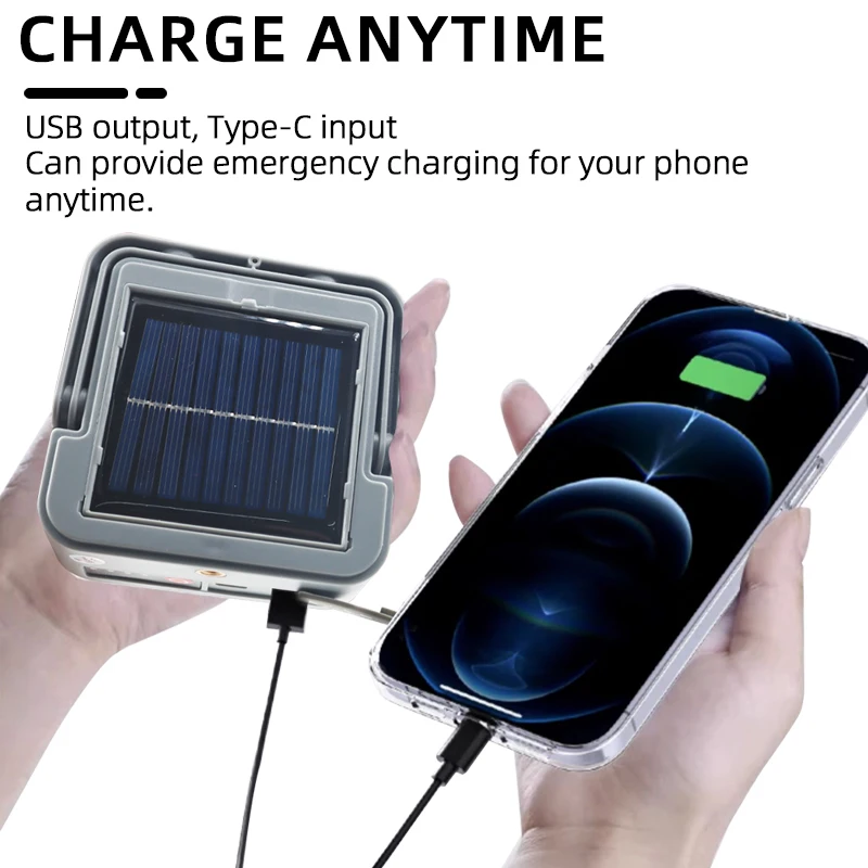 Lampadaire solaire LED Rechargeable, projecteur d'extérieur, type-c, USB, lanterne suspendue d'urgence pour Camping, lumière solaire externe