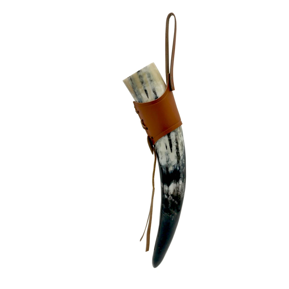 Natural Viking Drinking Horn with Stand or Leather Case- Horn Mug with Polished Finish