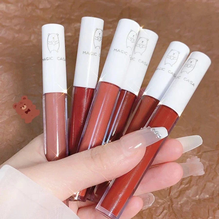 6pcs/Set Love Bear Velvet Matte Lipgloss Lip Tint Mud Nawilżający zestaw kosmetyków do ust zawiera pomadę do ust Lip Glaze Lip Stick & Lip Gloss