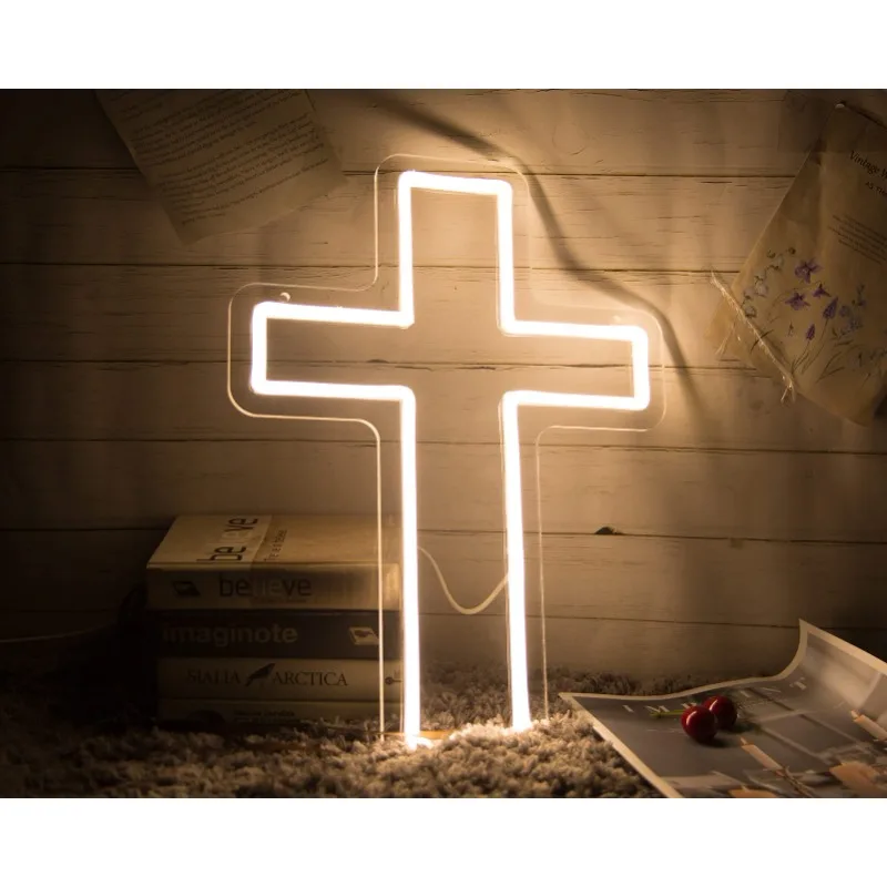 

Cross Neon Signs for Wall Decor God Holy Crucifix Hanging LED Light Decorations Church Birthday 5V Usb Power (Warm White)