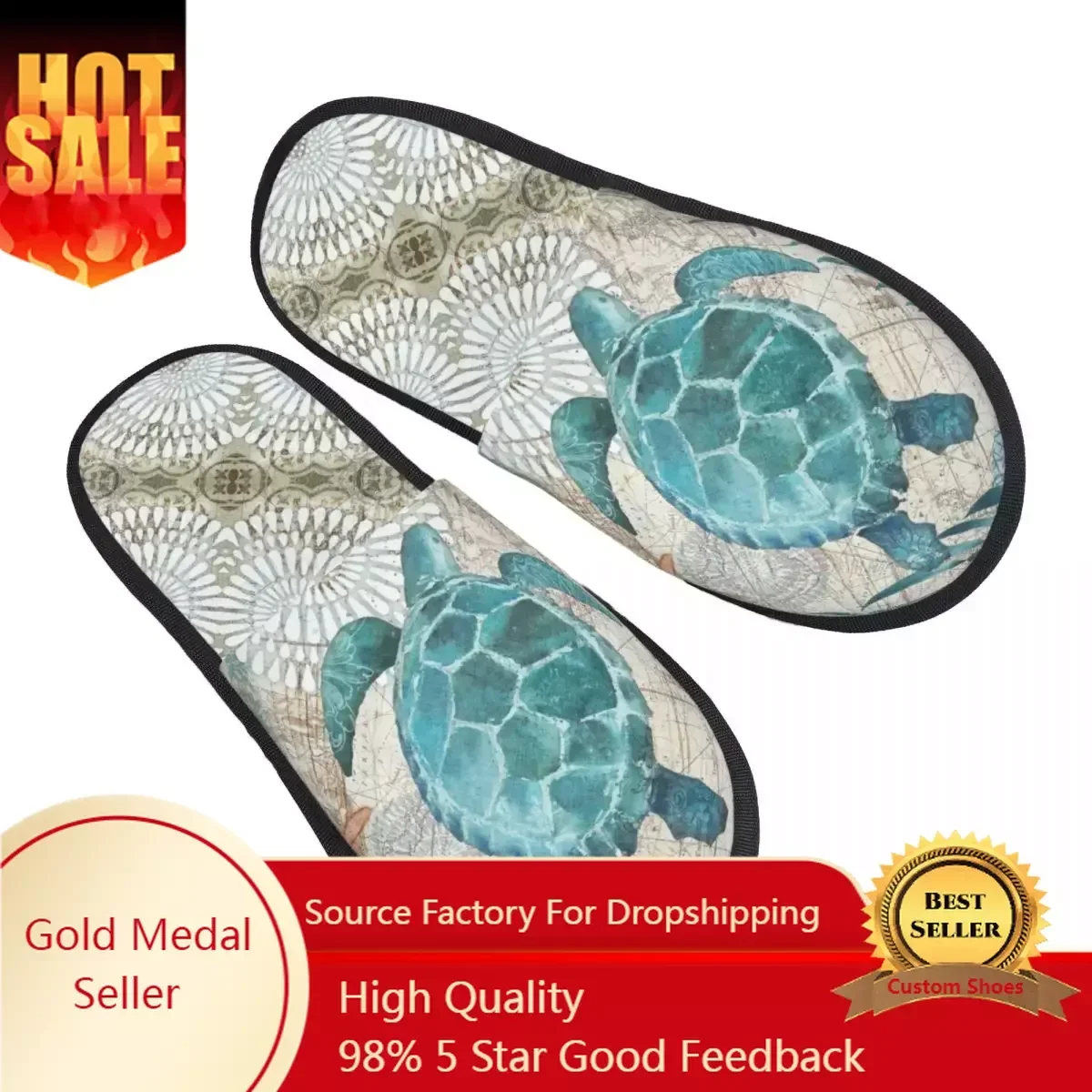 

Vintage Sea Turtle House Slippers Women Comfy Memory Foam Marine Life Slip On Spa Slipper Shoes