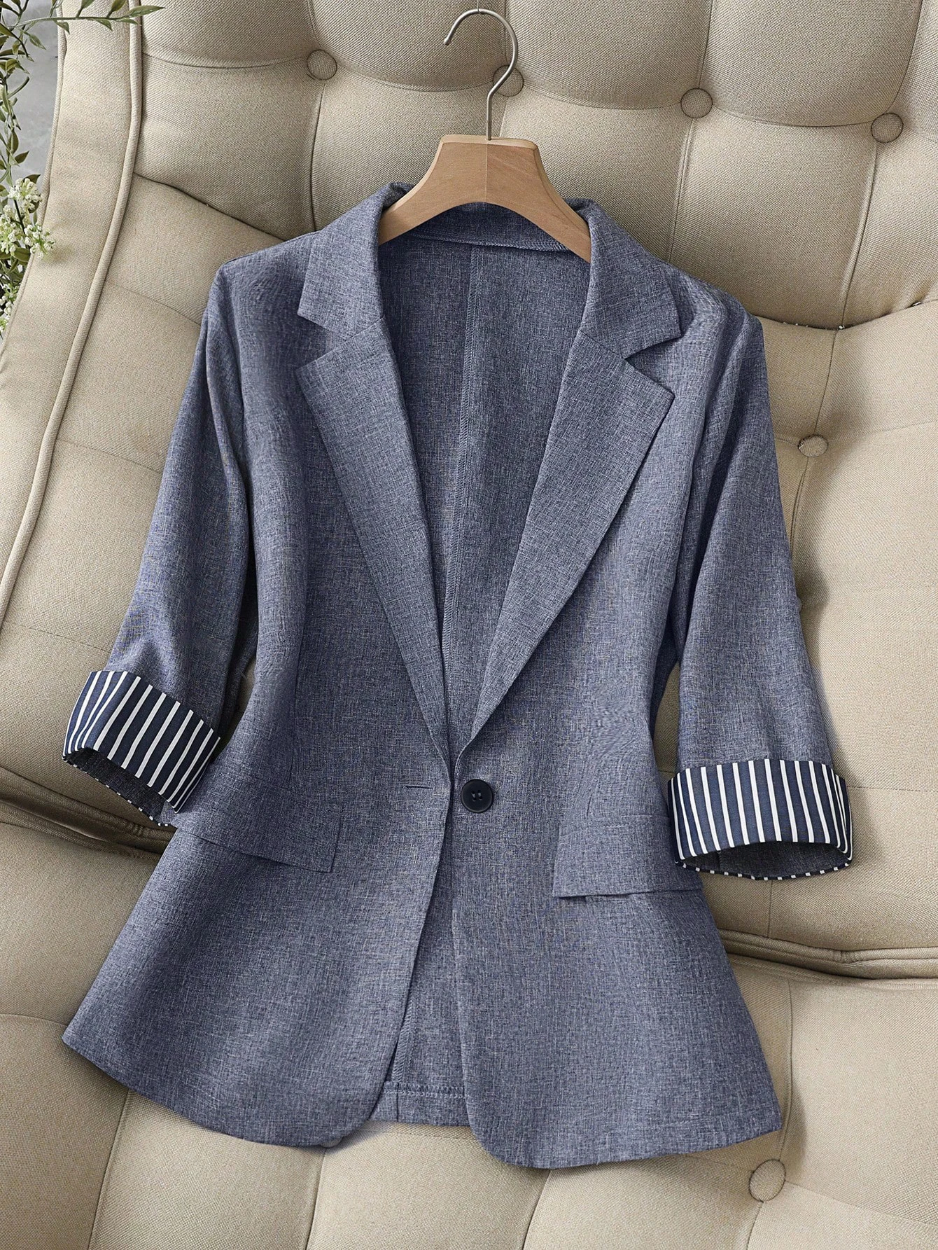 Jaqueta de terno pequena estilo europeu e americano, cardigã de manga de sete quartos da moda outono para mulheres