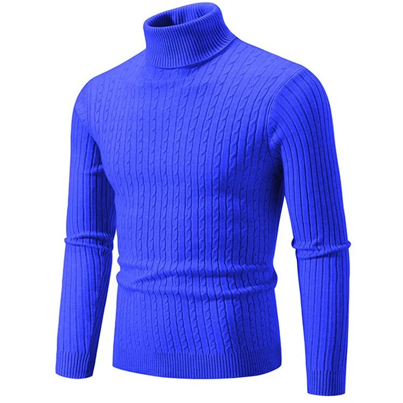 2024 New Men Solid Colour Turtleneck Sweater Black / White / Royal Blue Fashion Simple Male Casual Pullover Tops