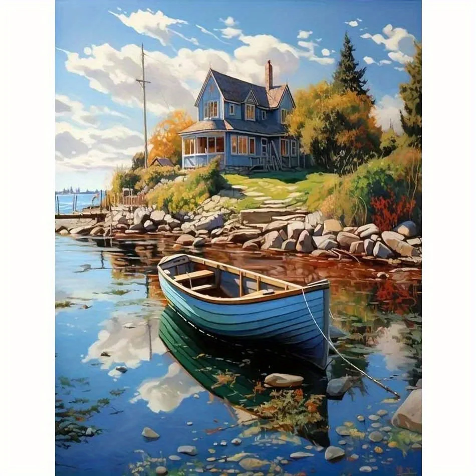 Professional Art Use Paint by Numbers Kit for Adults Beginner, Gift Canvas Painting Kits, Small Wooden Boat Oil Painting Kit, Pa