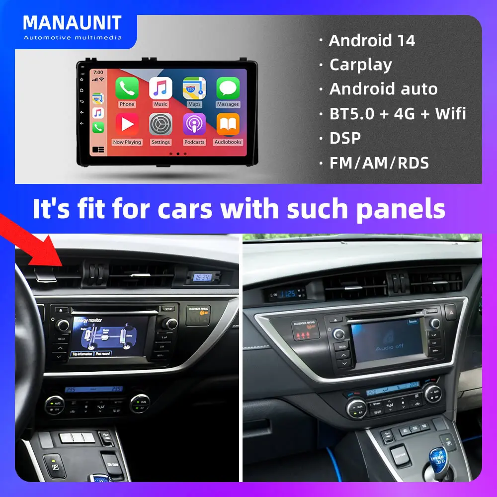 Car Multimedia Player for Toyota Auris 2014-2018,Carplay,Android Auto,Radio,Video,Navigation,GPS,DVD,Stereo,Head Unit,DSP,ADAS