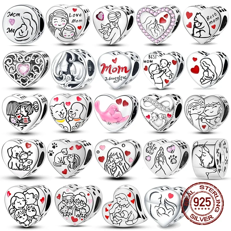 

925 Sterling Silver Heart Shaped Warm Family Love Mother Pendant Baby Feet Pacifier Charms Beads Fit Bracelet Jewelry Gift