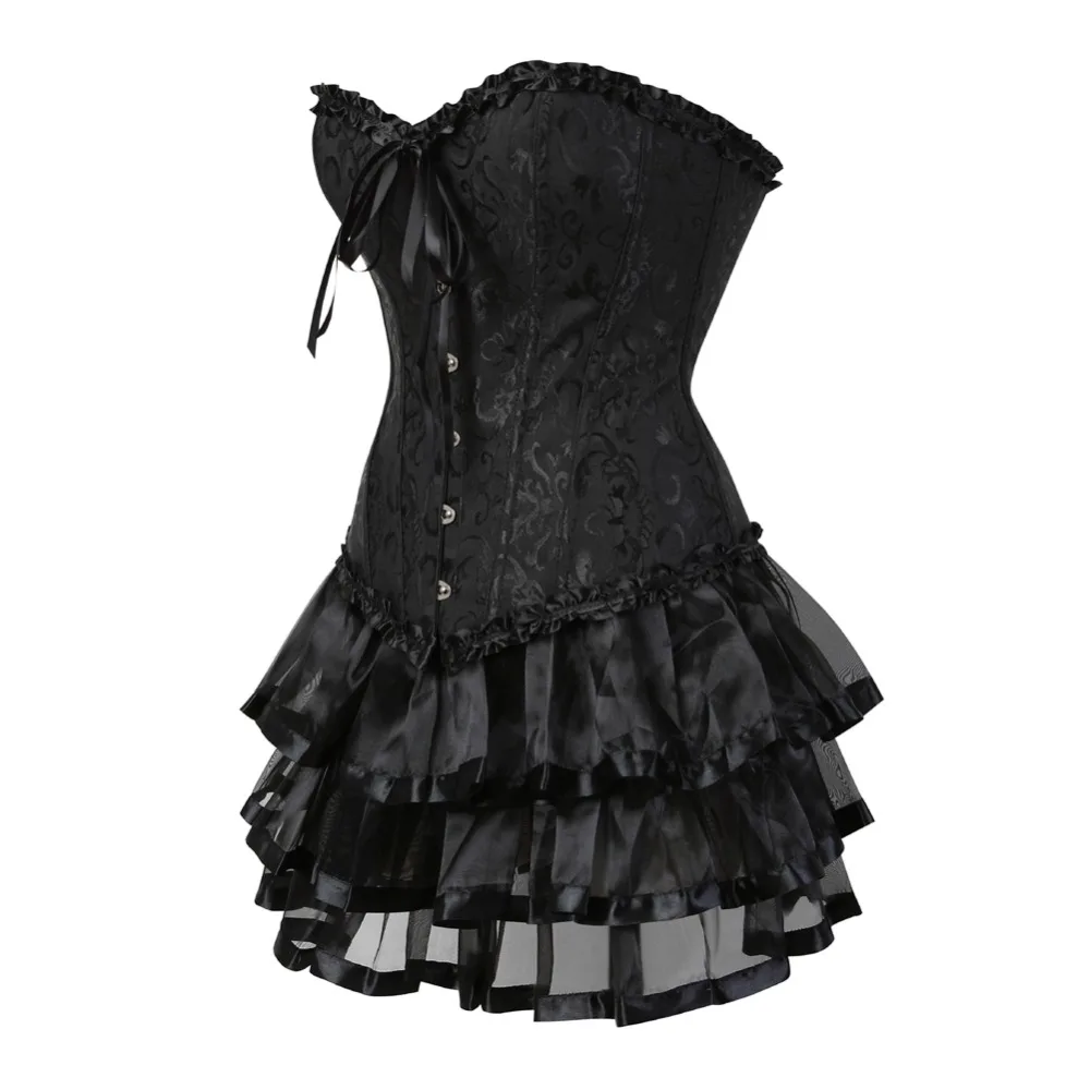 Caudatus Corset Plus Size Dress Skirts Set Tutu For Women Party Bustiers Costume Sexy Lace up Vintage Corselet Clothing Black