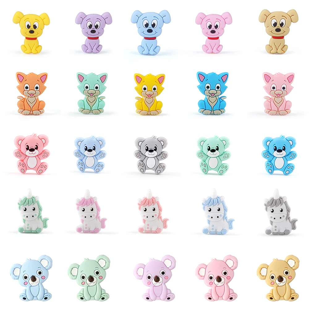 

5PCS Silicone Beads Baby Animal koala Teething Beads Teether Food Grade Bear Focal Beads DIY Pacifier Chain Rattle Accessories