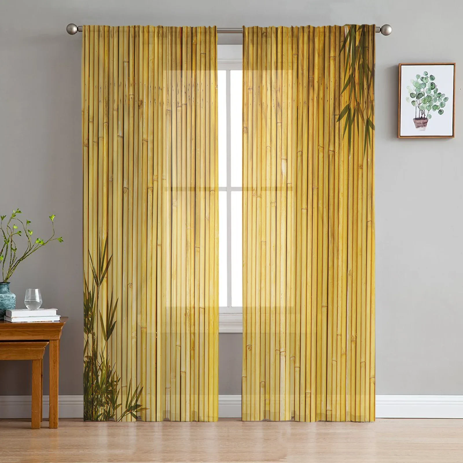 Bamboo Zen Chinese Style Sheer Curtains Living Room Window Tulle Curtains For Bedroom Kitchen Home Decoration Voile Drapes