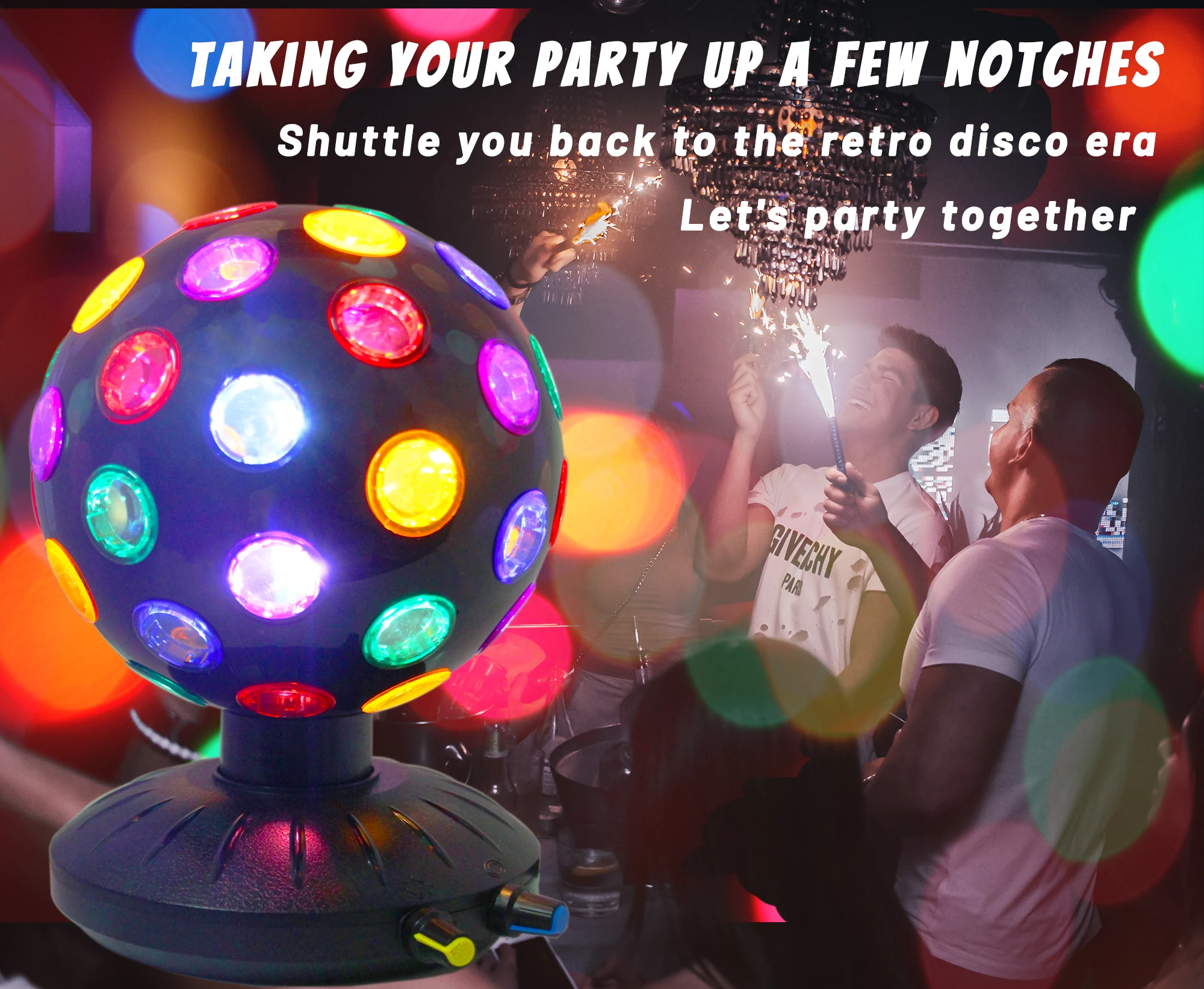 

Spinning Disco Ball LED Night Light DJ light 360° Rotary Speed /Brightness Adjustable Disco Lamp( (USB /Battery Operation)