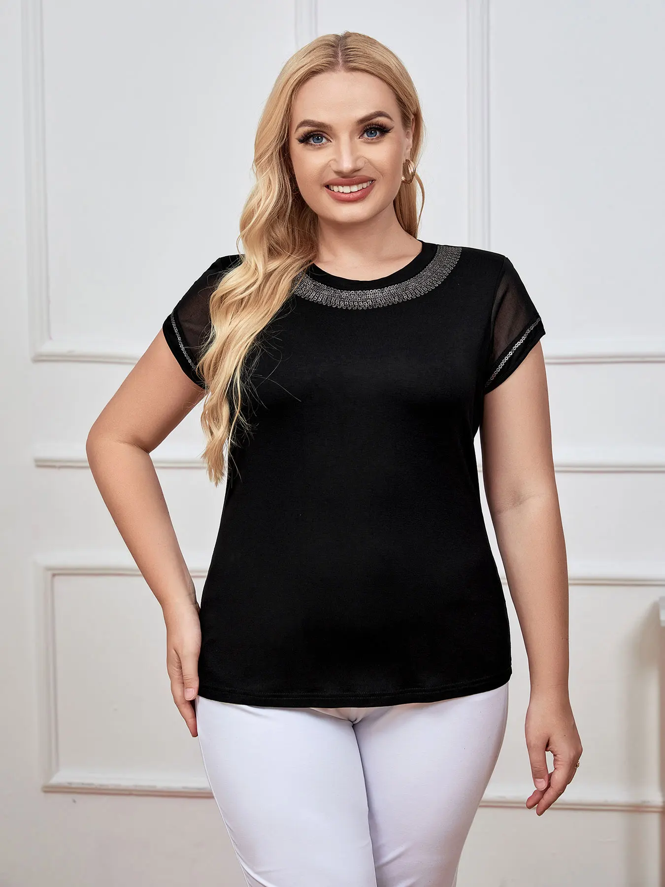 Top letni Top damski Plus Size elegancki, szykowny na pulchne modny Top damskie